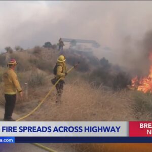 Massive brush fire spreads across highway in Aguanga
