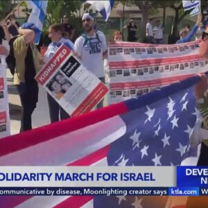 Pro-Israeli demonstrators march to Museum of Tolerance