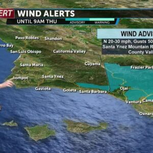 Strong northwest winds shift to weak Santa Ana winds Thursday