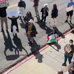 Protestors take to the streets to urge Carbajal to sign resolutions for ceasefire in Gaza ...