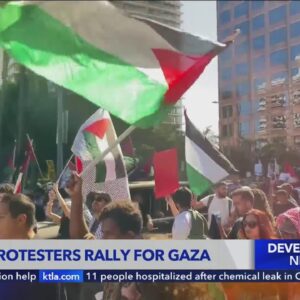 Thousands rally in West L.A. in support of Palestinians