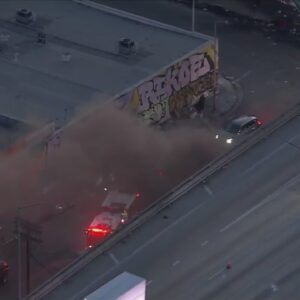 Firefighters make quick work of garbage fire next to 10 Freeway in downtown Los Angeles