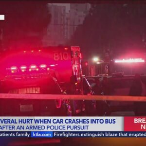 At least 1 dead after minivan reportedly involved in pursuit slams into bus  