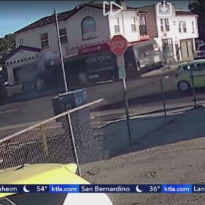 Long Beach transit bus slams into speeding car in crash caught on video