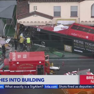 Public transit bus slams into restaurant in Long Beach; at least 14 hurt