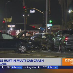 Violent multi-car crash near L.A. Coliseum sends 7 people to hospital 