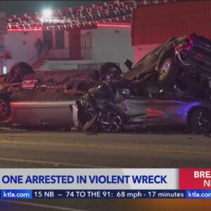 1 dead, 1 arrested in violent 7-vehicle East L.A. crash