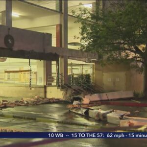 Concrete planters collapse at Southern California shopping mall from heavy rain