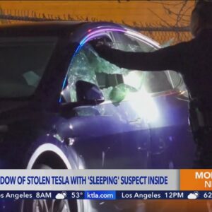Police break window of stolen Tesla with ‘sleeping’ suspect inside