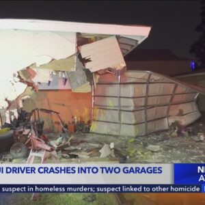 Possible DUI driver crashes into garages in Anaheim