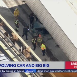 Car crushed by big rig in Azusa