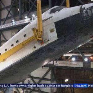 California Science Center lifting space shuttle Endeavour into launch position