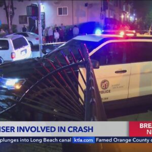 LAPD cruiser crashes into metal gate in Baldwin Hills neighborhood