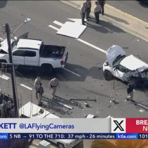 Pursuit ends in violent multi-vehicle crash in East Los Angeles 