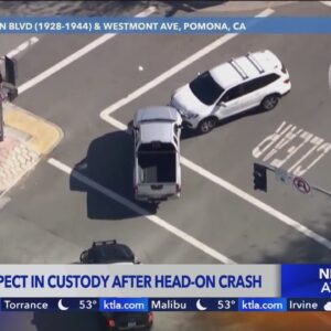 Pursuit suspect in custody after head-on crash