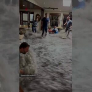 Video shows massive wave crash through building on remote island