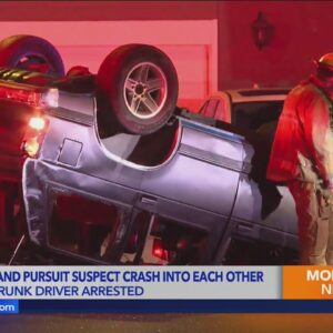 Pursuit of suspected DUI driver ends with suspect, police cruiser smashing into each other 