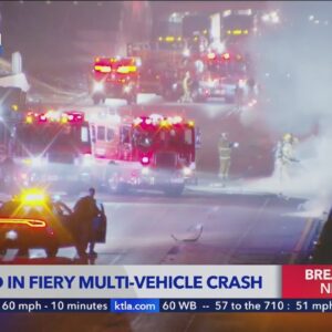 1 killed in fiery crash on 5 Freeway;  multiple lanes closed in Boyle Heights