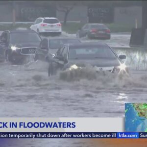 Rainwater floods 710 Freeway as determined motorists forge on