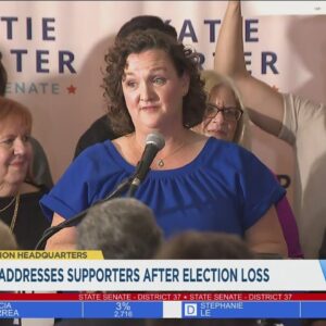 Katie Porter gives remarks after primary election loss