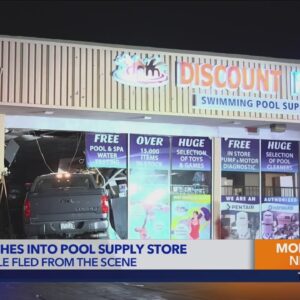 Two people sought after crashing truck into pool supply store