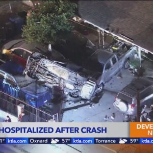 3 hospitalized after violent crash sends car flying into Subway, house