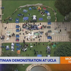 Pro-Palestinian demonstrators create solidarity encampment at UCLA after USC fracas