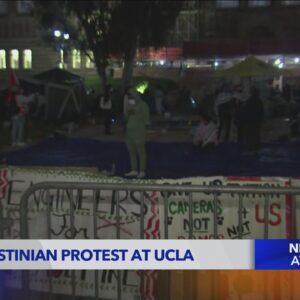 Demonstrators at UCLA set up pro-Palestine encampment