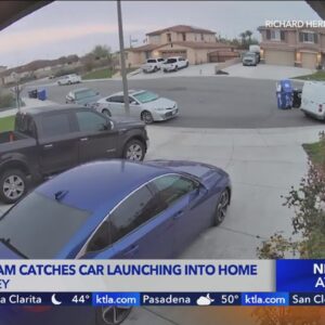 Doorbell cam captures car launching into home
