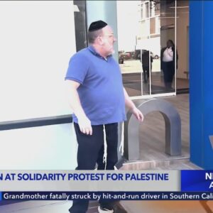 Jewish demonstrator kicks signs at pro-Palestinian rally in L.A.