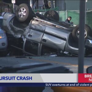 SUV overturns at end of violent pursuit crash in Los Angeles