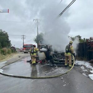 Montecito fire crews help from car fire at Coyote Road and Mountain Drive Saturday morning