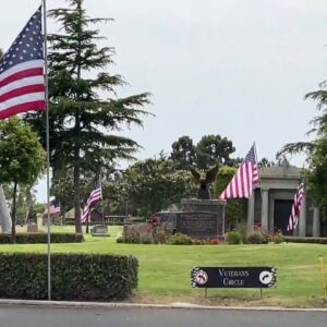 Ivy Lawn Memorial Park flying flags of military men and women in honor of Memorial Day
