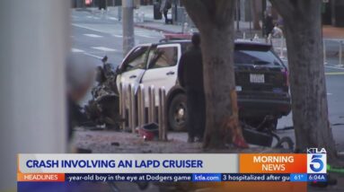 LAPD SUV, 2 other vehicles badly damaged in downtown LA