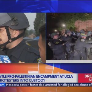 CHP Officer Alec Pereyda speaks to KTLA about UCLA pro-Palestinian encampment dispersal