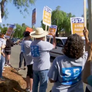 Santa Barbara teachers and supporters rally outside mediation meeting Wednesday