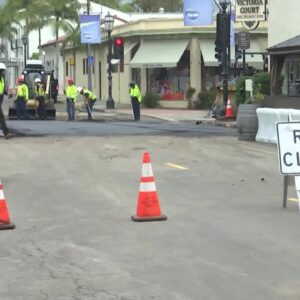 New street changes with fresh paving and striping in downtown Santa Barbara.