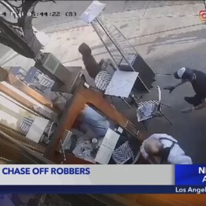 Bakery customers chase away robbers