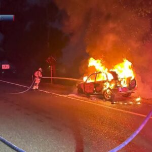 Fire teams extinguished vehicle fire on Highway 101 northbound Wednesday morning