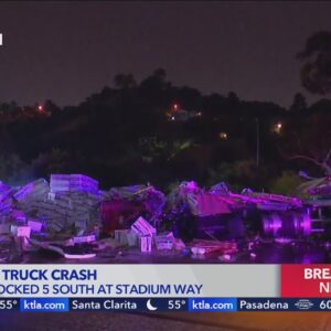 Boxes of french fries stop traffic on the 5 Freeway in Los Angeles