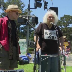 Couple renews vows during demonstration outside Vandenberg