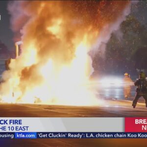 Gravel truck bursts into flames on 5 Freeway in Boyle Heights