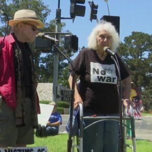 Vow renewal coincides with protest outside Vandenberg Space Force Base