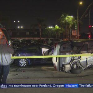 3 cars trying to start street takeover slam into Metro bus in South L.A.