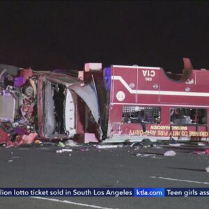 8 firefighters hospitalied in rollover crash on Irvine freeway