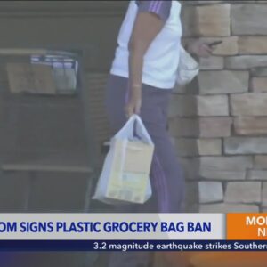 California Gov. Gavin Newsom signs new plastic grocery bag ban