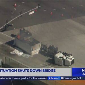 Explosive crash shuts down bridge in San Pedro