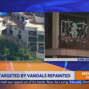 Graffitied Hollywood Hills mansions cleaned up