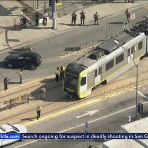 Metro train strikes vehicle, derails in East L.A.