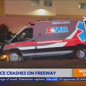 Ambulance crashes while exiting 60 Freeway in Ontario